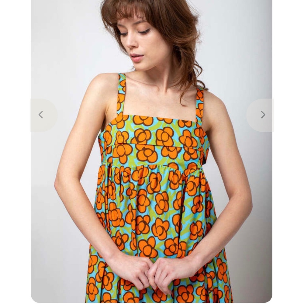 ODEEH Womens Floral Cotton Maxi Dress Blue Purple Yellow Square Neck Pockets 40 - Picture 2 of 14